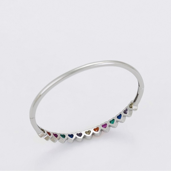 Heart Bangles Bracelets Platinum Plated Silver Color Luxury Jewelry (2 piece) - Picture 12 of 12